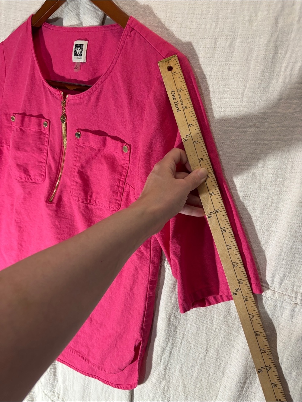 Anne Klein Fuchsia Hot Pink Linen Blend Quarter Zip Blouse Tunic Small Like New - Picture 6 of 9